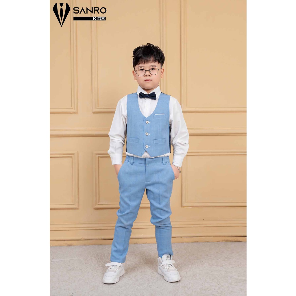 Bộ vest bé trai thiết kế xanh da trời hoạ tiết xước