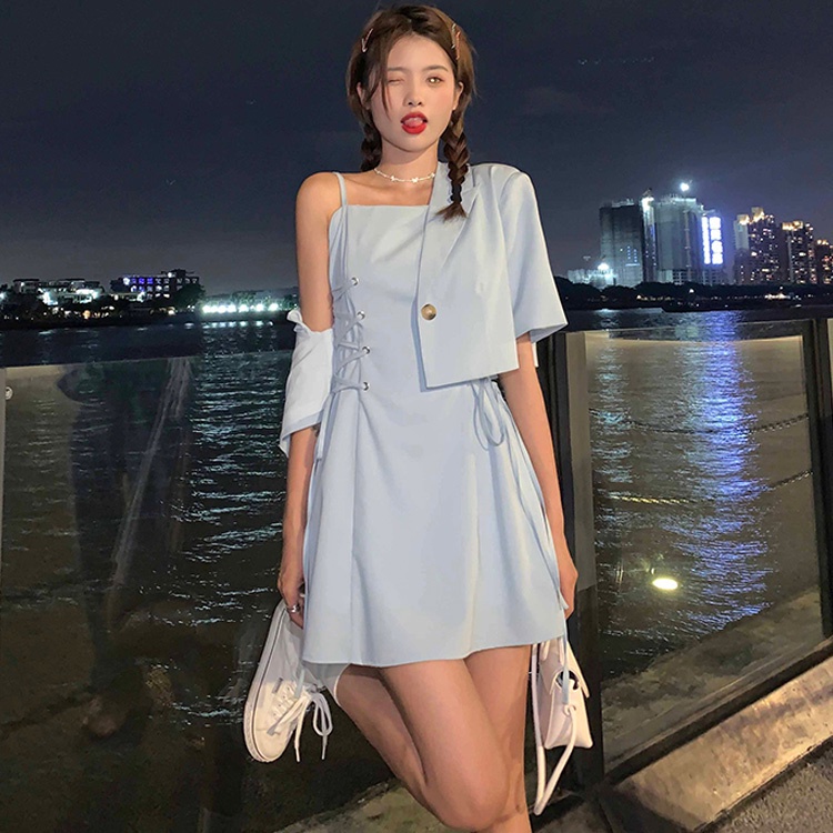 Đầm hai dây / Áo khoác màu trơn thời trang hè phong cách Hàn Quốc trẻ trung cho nữ