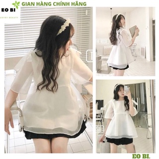 Áo babydoll voan 2 lớp nơ vai kiểu dáng hàn quốc cực dễ thương ulzzang , áo kiểu nữ , áo đẹp -EOBI