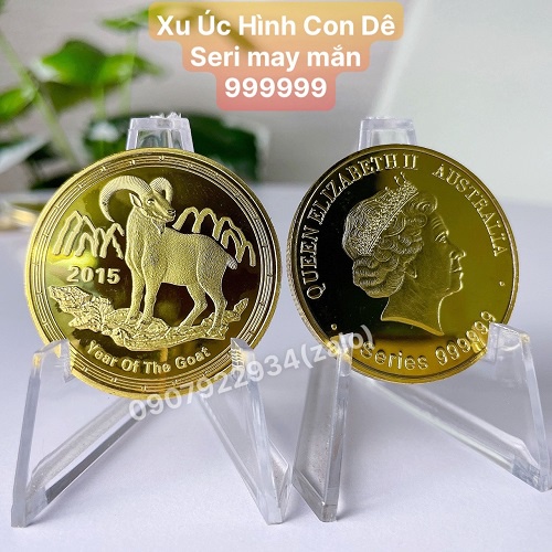 Đồng Xu Úc Hình Con Dê Mạ Vàng 2015, đồ lưu niệm, trưng bày, quà tặng may mắn