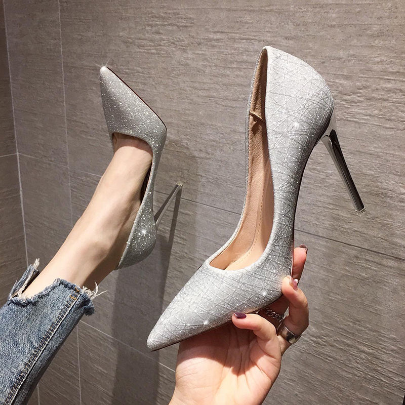 Giá bán Giày cao gót mũi nhọn phối kim sa lấp lánh thời trang cho nữ