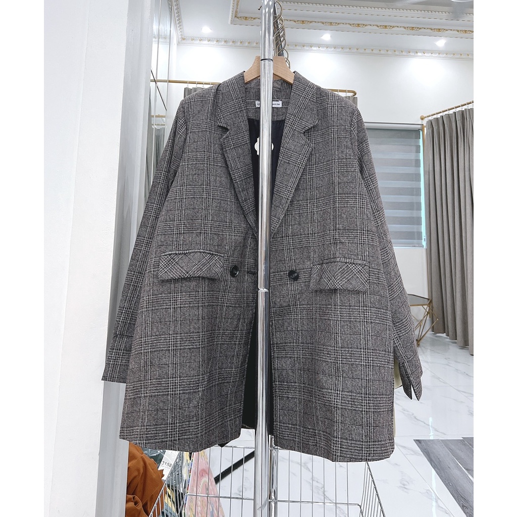 [ẢNH THẬT]Áo blazer Kẻ Xẻ Tay sang chảnh màu đen trơn, mầu trắng - dáng suông rộng trượt vạt bầu dáng rộng- áo khoác vét
