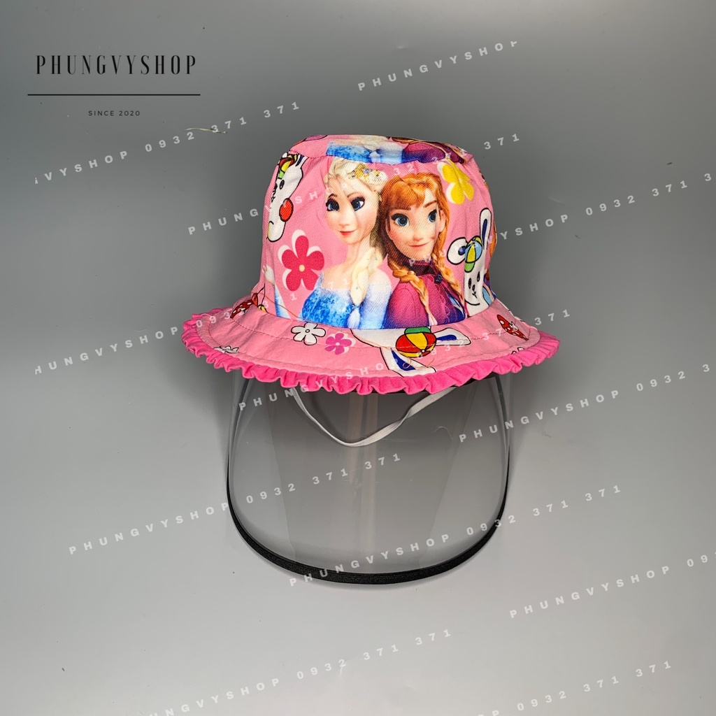 (Bé 1-2 tuổi/ Vòngđầu 49cm) Mũ CHỐNG GIỌT BẮN cho bé gái - INelsaNHÍ ELSA VIỀN BÈO- Nón cản bụi trẻ em