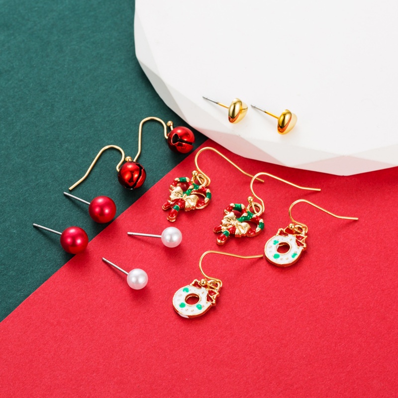 Bộ 6 Khuyên Tai Hợp Kim Tráng Men Hình Cây Thông Giáng Sinh Dễ Thương