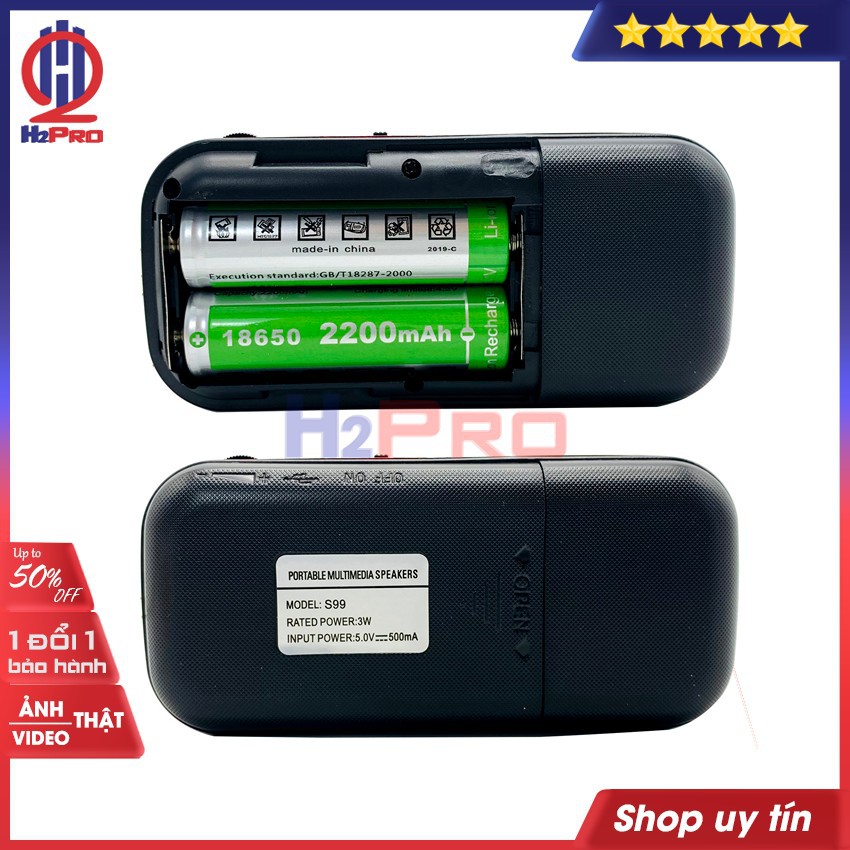 Đài radio FM-loa thẻ ZanSong S99 H2Pro đa năng nghe đài radio kiêm máy nghe nhạc mp3-2 pin sạc-2 khay thẻ nhớ