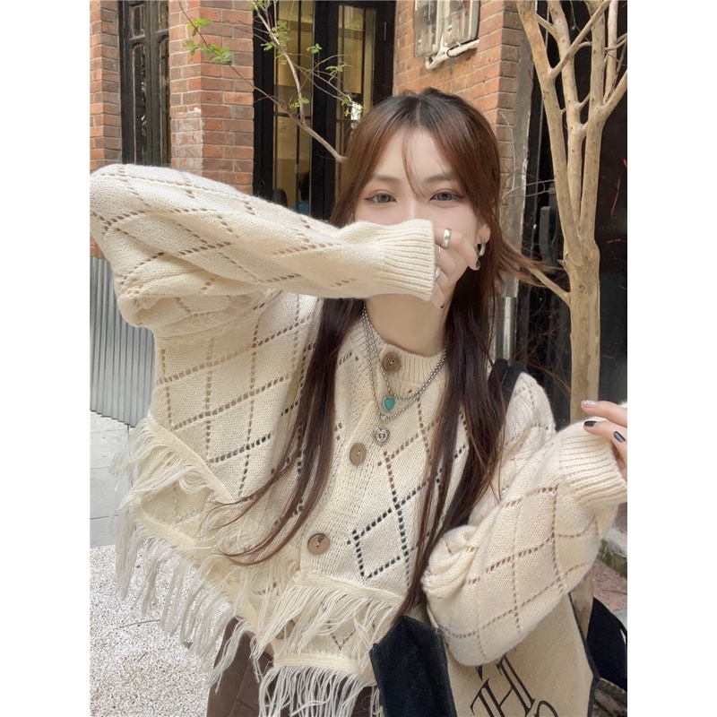 Áo khoác cardigan len nữ croptop tua rua hot girl tiktok douyin Quảng châu cao cấp phong cách Hàn quốc Kozoda AC71