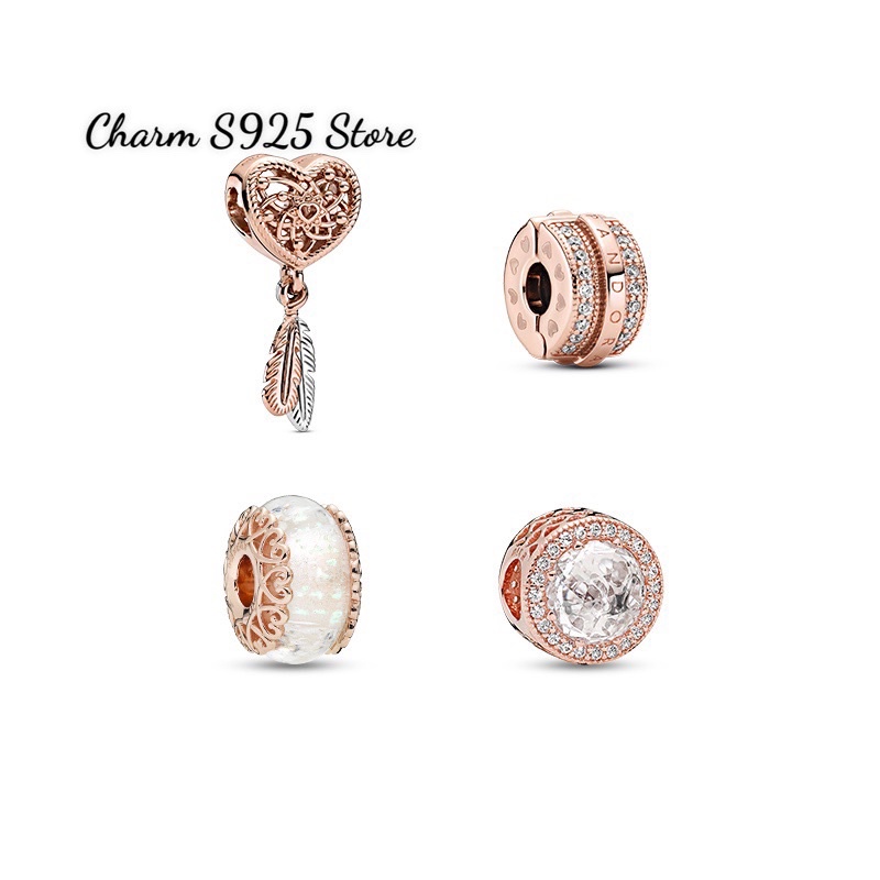 Combo 4 hạt charm pan đá trắng vàng hồng bạc s925 cao cấp