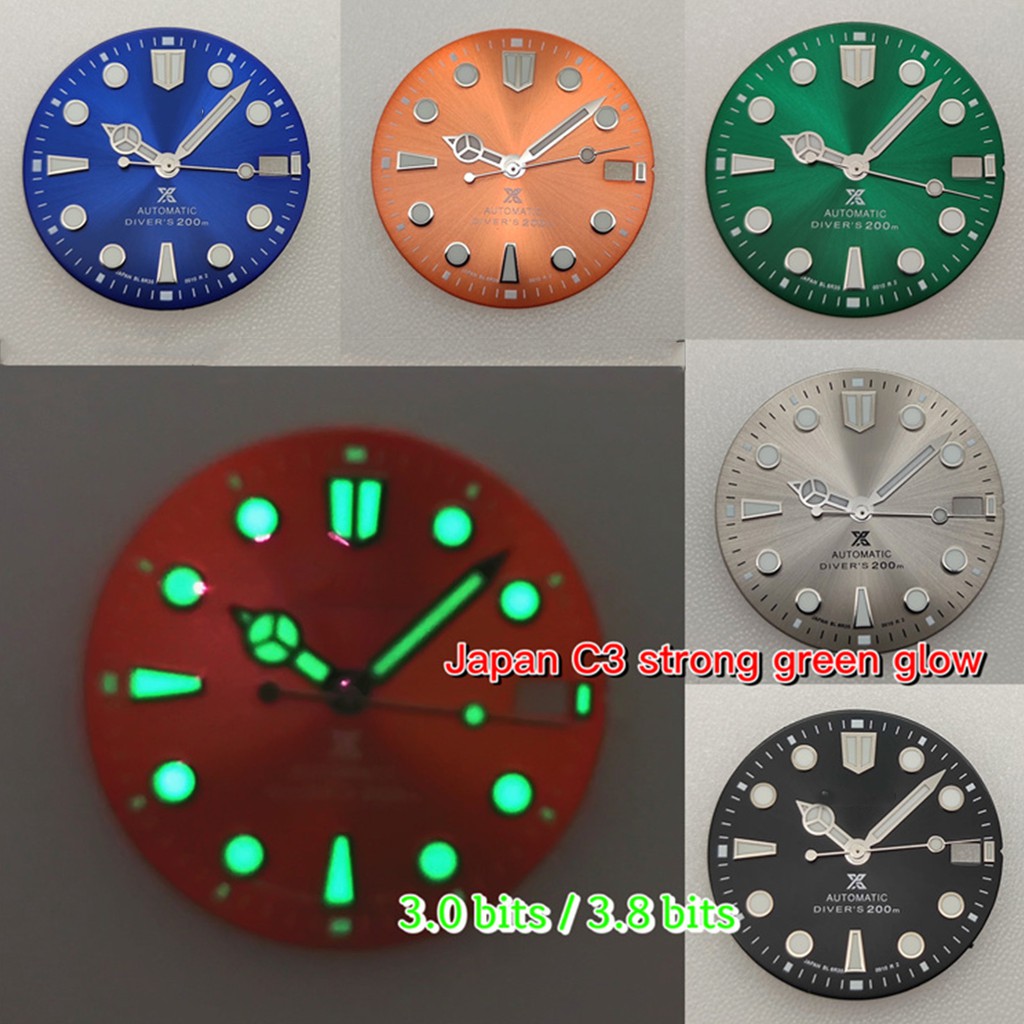 Đồng hồ cơ 28.5mm C3 NH35 phát sáng màu xanh lá