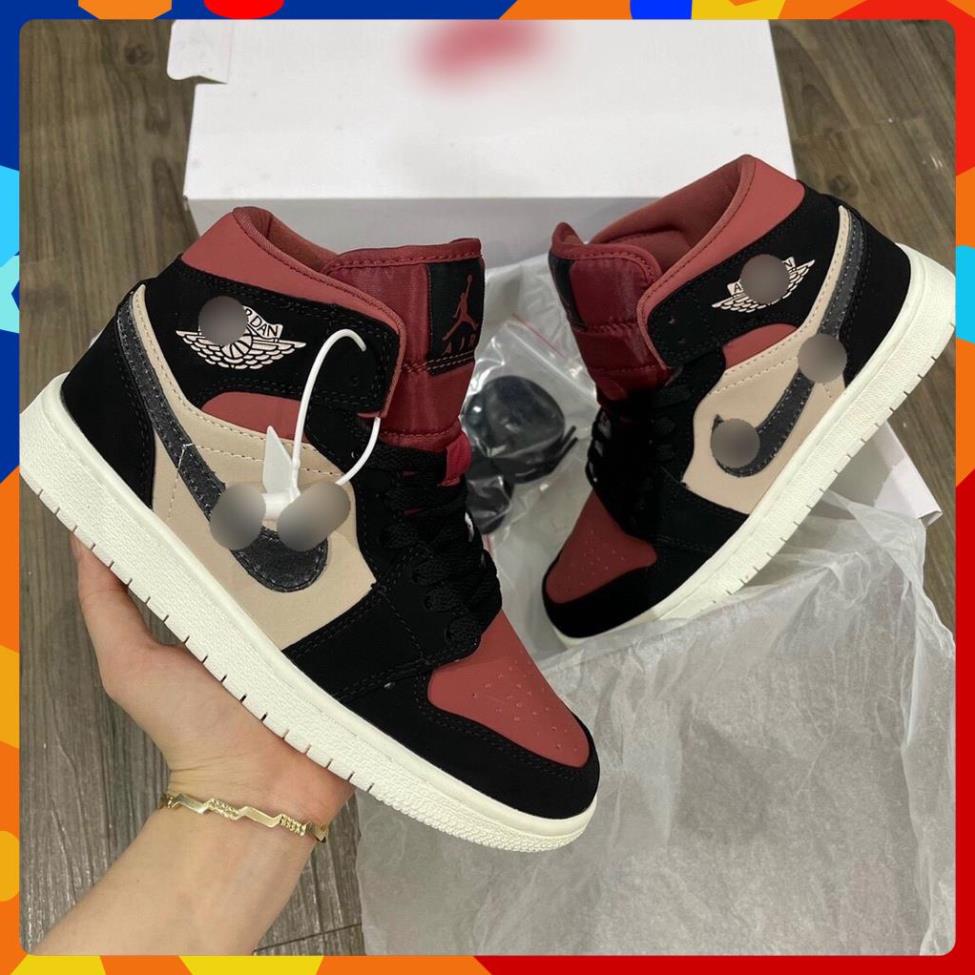 Giày Sneaker Jd1 đỏ mận đen vàng kem cao cổ mõm đỏ cao cổ, Giầy JD1 high Xịn sò