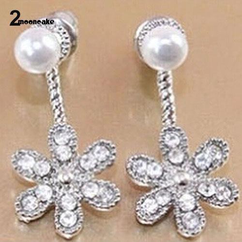 Khuyên tai hoa đính đá và ngọc trai giả phong cách Hàn Quốc thanh lịch dành cho nữ