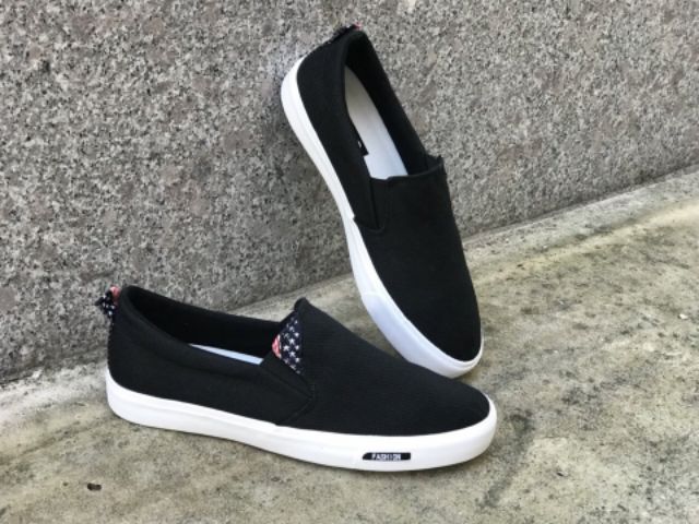 Giày lười nam màu đen vải kaki