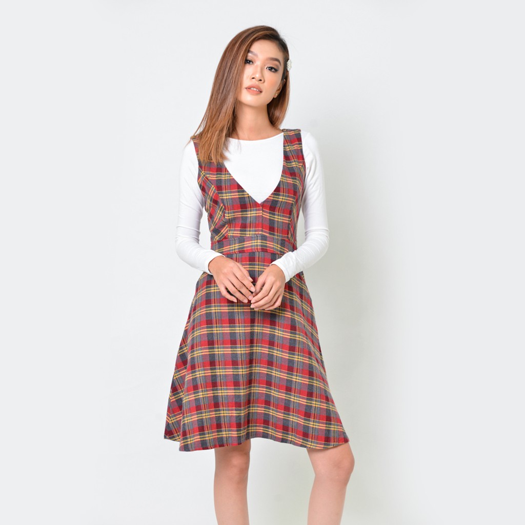 Đầm yếm caro nữ thời trang Eden cổ v phom chữ a kiểu dáng mang đến sự trẻ trung năng động - D376