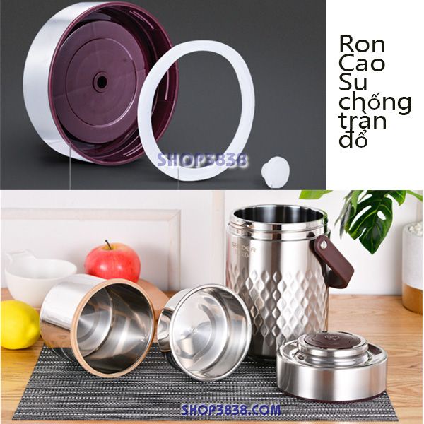 CaMen Hộp Đựng Cơm Inox 304 1400Ml KC 3 ngăn Giữ Nhiệt Lâu Chống Tràn Đổ