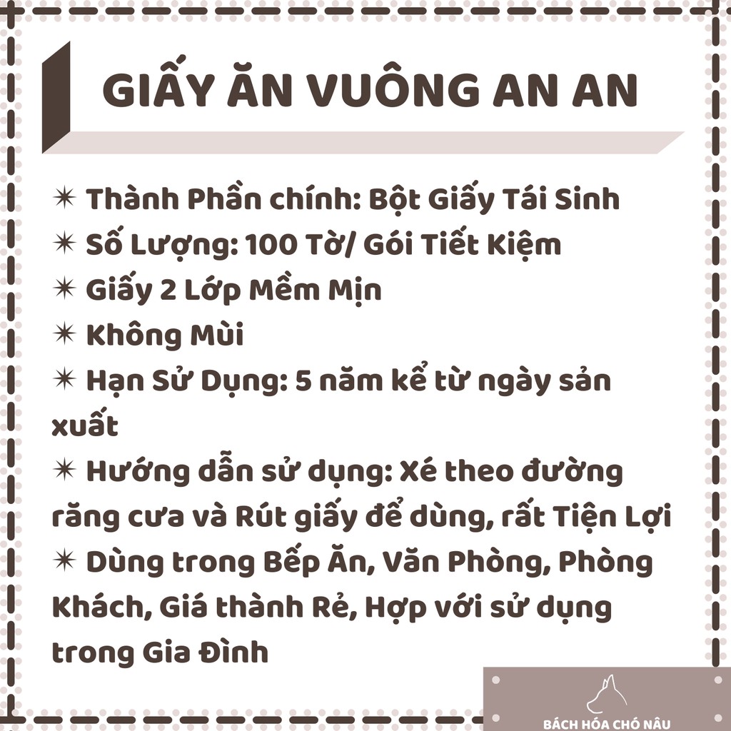 Giấy Ăn Vuông An An Gói 100 Tờ [Giấy 2 Lớp] [Tiết Kiệm] Hàng Chính Hãng Chất Lượng Cao