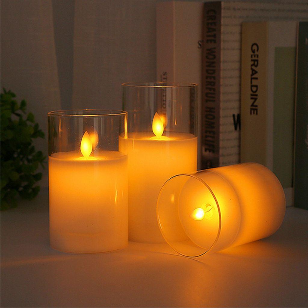 Bộ 3 Đèn LED Hình Nến Điện Tử Bằng Thủy Tinh Có Điều Khiển Từ Xa