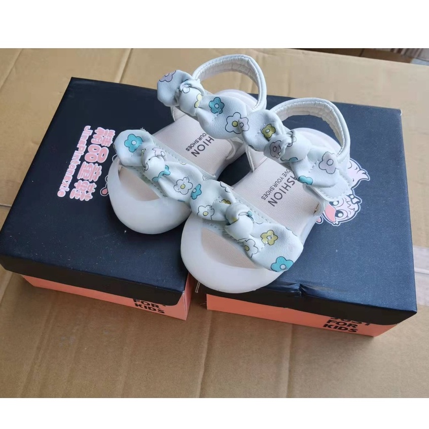 Dép sandal bé gái thời trang tập đi 0-3 tuổi đính nơ quai dán ngang chống trơn chống vấp cho bé
