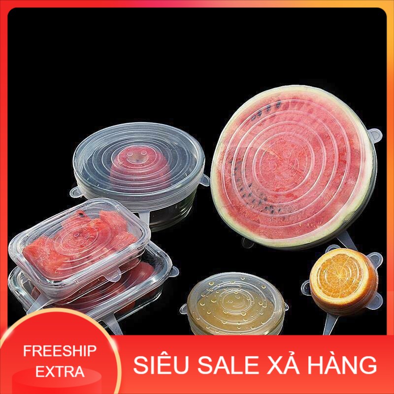 BỘ 6 Nắp Silicon Bọc Tô Chén Bảo Quản Thức Ăn, nắp đậy đa năng, nắp đậy co dãn 4 chiều