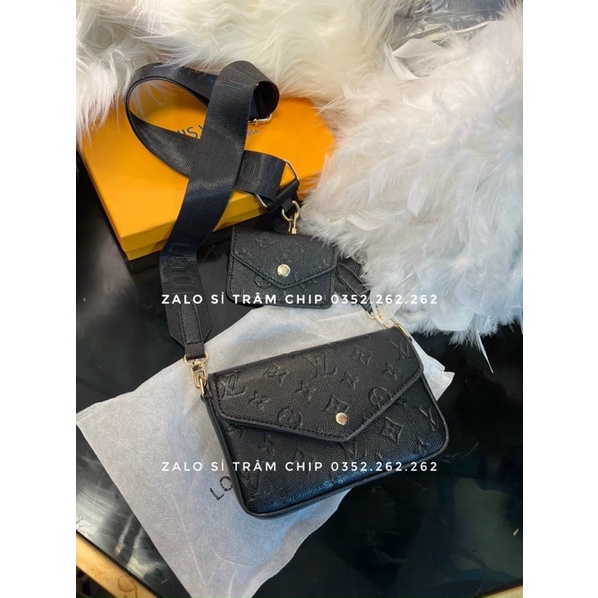 Túi Đeo Chéo In Hoạ Tiết Màu Đen Tặng Kèm Ví