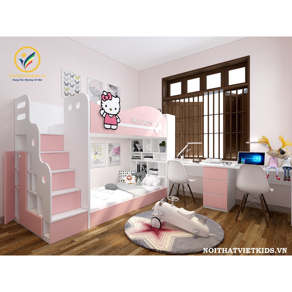Phòng ngủ bé gái đẹp Hello Kitty hồng nhạt PNG.234