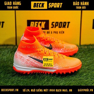 Giày Bóng Đá Trẻ Em Mercurial SuperFly EFS Elite360 Trắng Cam Vạch Xám Cao Cổ TF