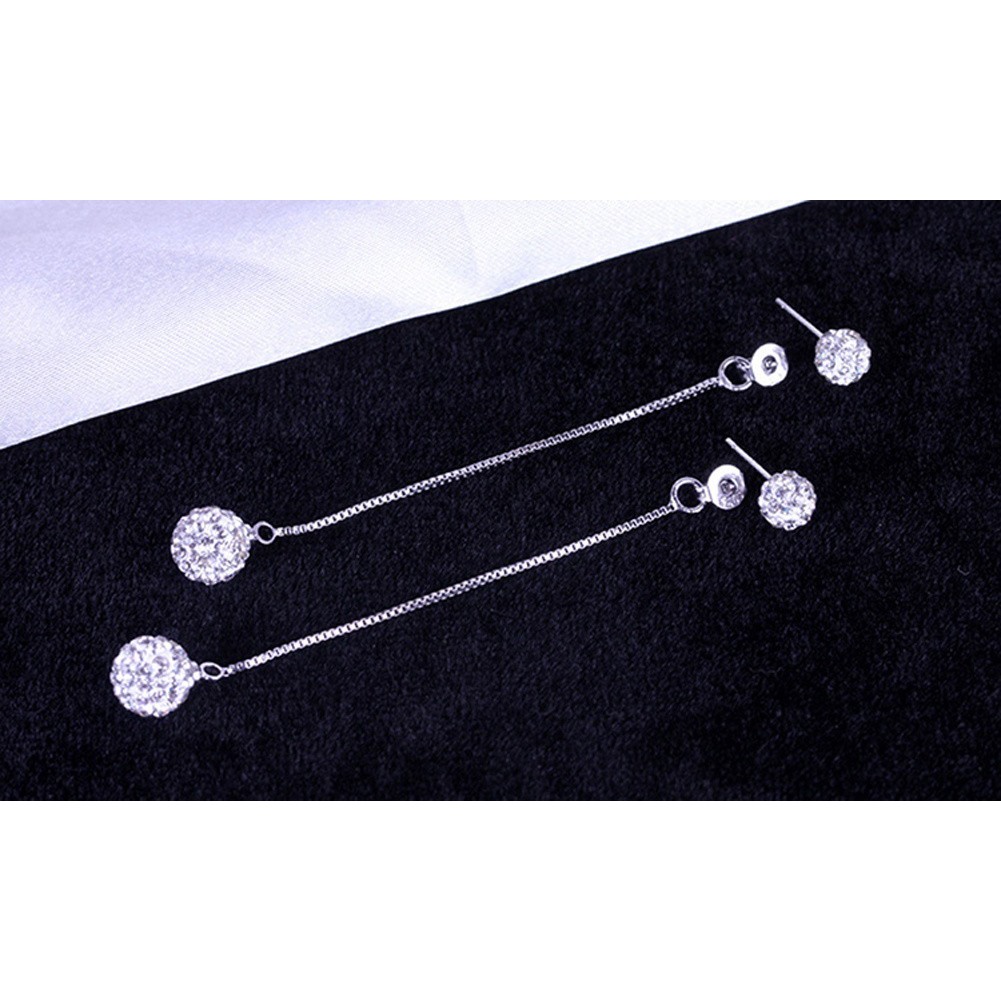 Bông tai mạ bạc 925 dạng tua rua dài đính đá thời trang