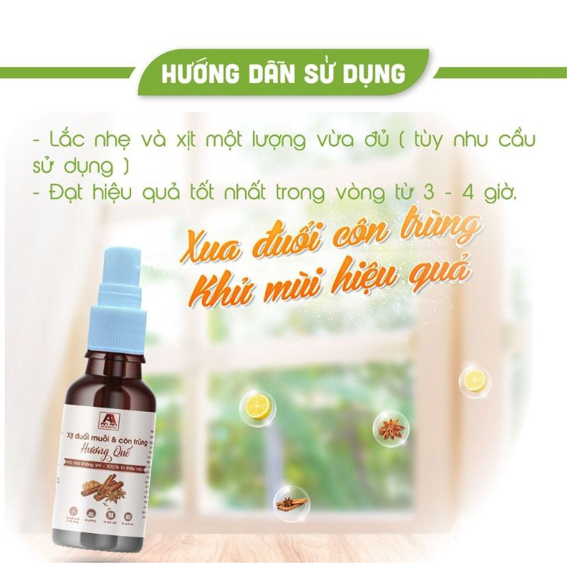 Xịt Tinh Dầu Đuổi Muỗi &amp; Côn Trùng hương Quế chai 50ml, thảo mộc AN AN