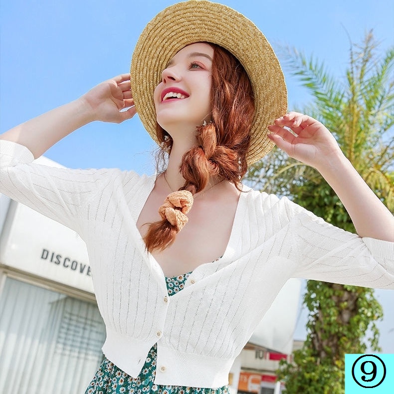 Áo Khoác Cardigan Dệt Kim Mỏng Tay Lửng Thời Trang Xuân Hè Dành Cho Nữ