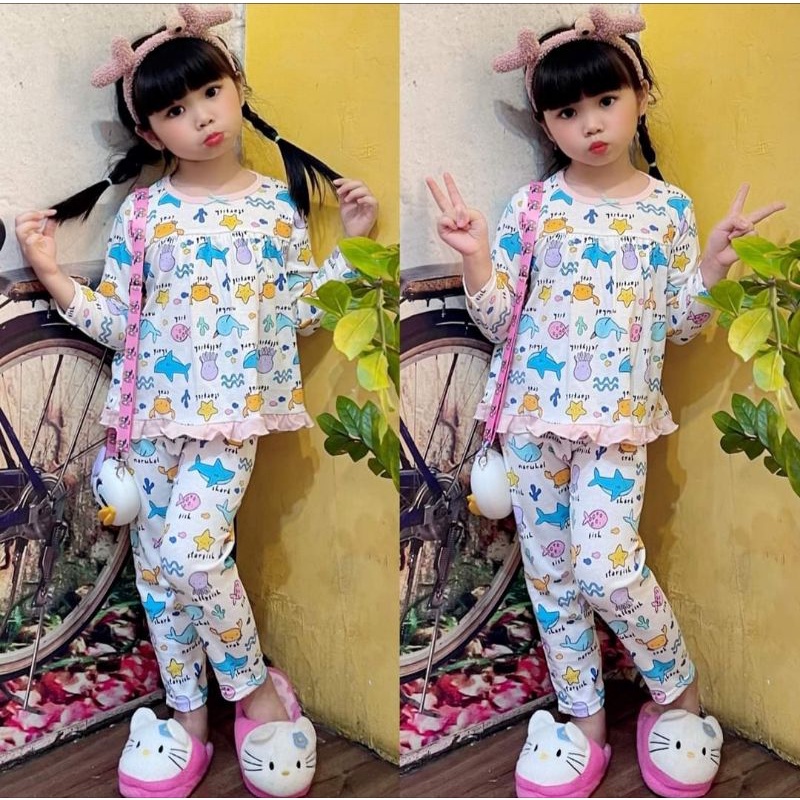 Bộ bé gái dài tay bánh bèo size đại cotton bozip xuất dư 20-40kg