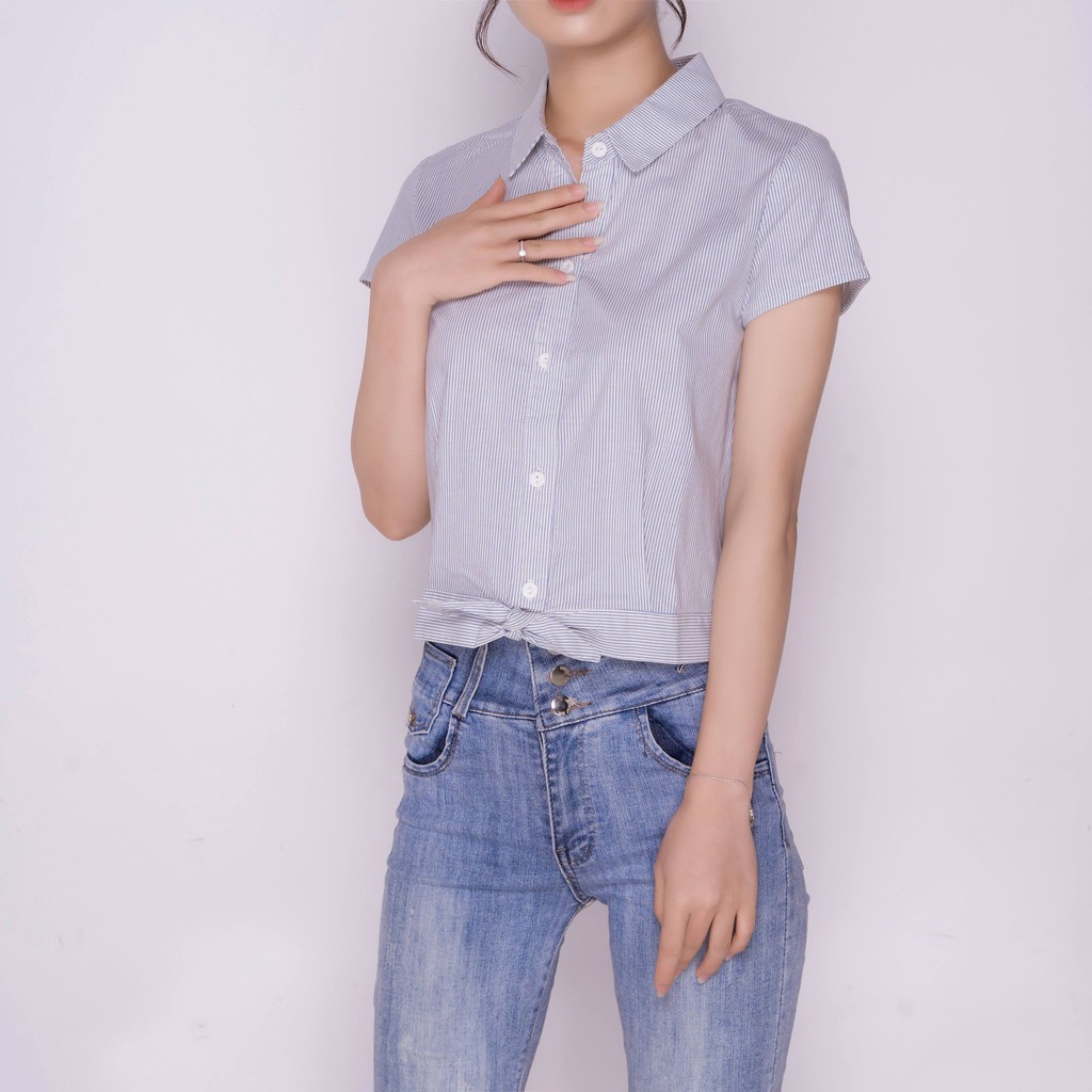 Áo sơ mi kiểu nữ thắt nơ eo TKFASHION SMK263