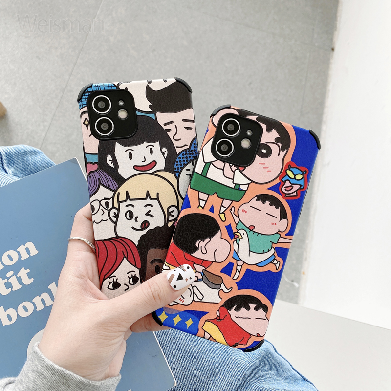 [Weissman] Suitable for OPPO K3 K5 Realme V5 Realme V11 Lambskin Crayon Shinchan painted creative personality couple mobile phone case anti-drop all-inclusive cartoon soft TPU case