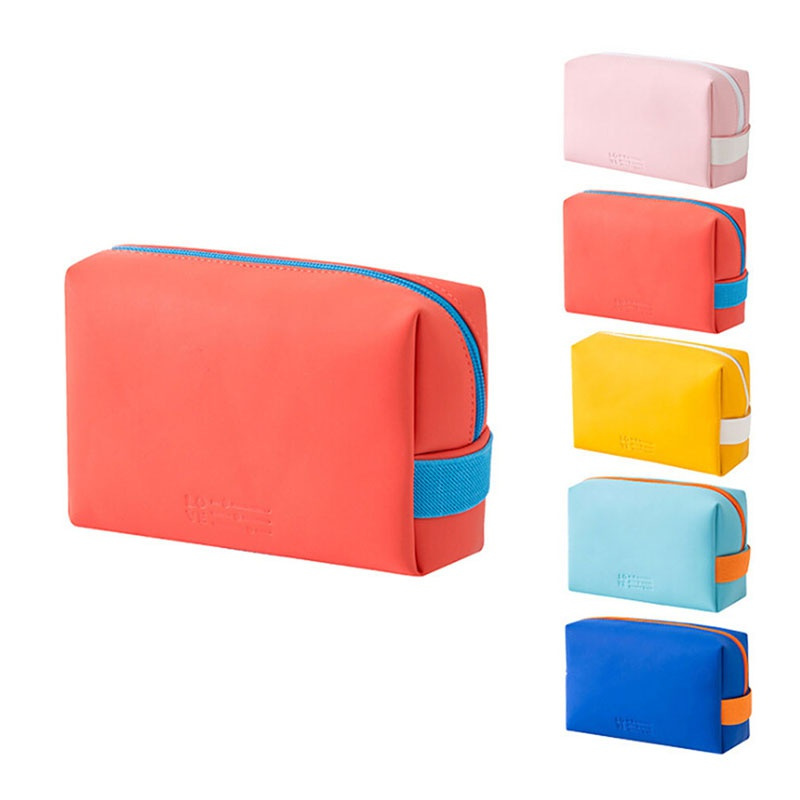 Ladies Fashion Cosmetic Bag PU Hand Holding Solid Color Mini Storage Bag