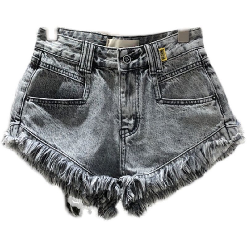 Jiashucheng Hàng Có Sẵn Quần Short Denim Tua Rua Sờn Dáng Ôm Vừa Vặn Thời Trang Mùa Hè Mới Dễ Phối Đồ Dành Cho Bạn Nữ