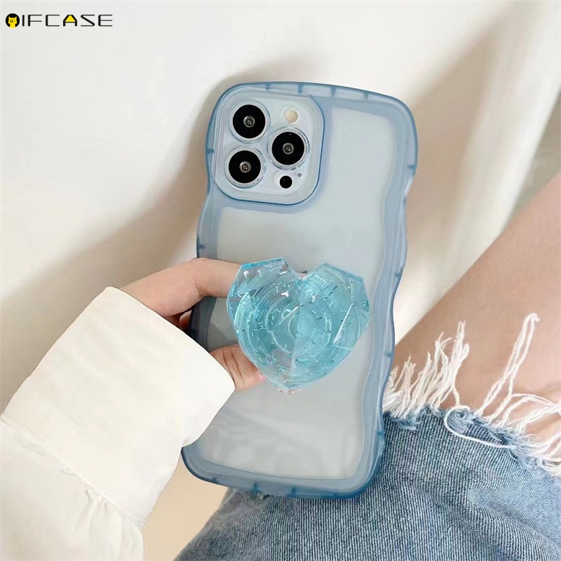 Ốp Điện Thoại Dẻo Trong Suốt Họa Tiết Trái Tim Kèm Giá Đỡ Cho iPhone 13 12 Pro Max