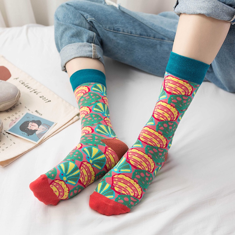 Colorful Cotton Women High socks West Fashion Streetwear Hip-hop Female Mid Calf Socks Trendy Couple Socks