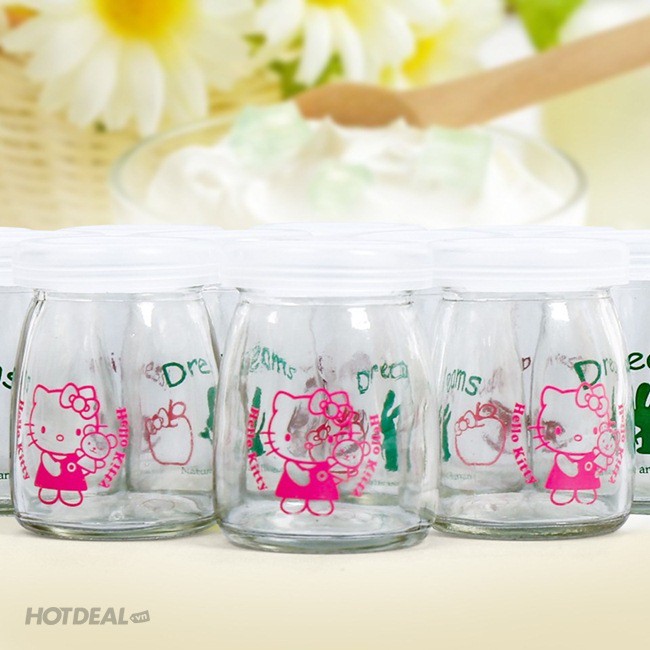 Combo 12 Hũ Thủy Tinh Làm Sữa Chua 100ml In Hình Hello Kitty