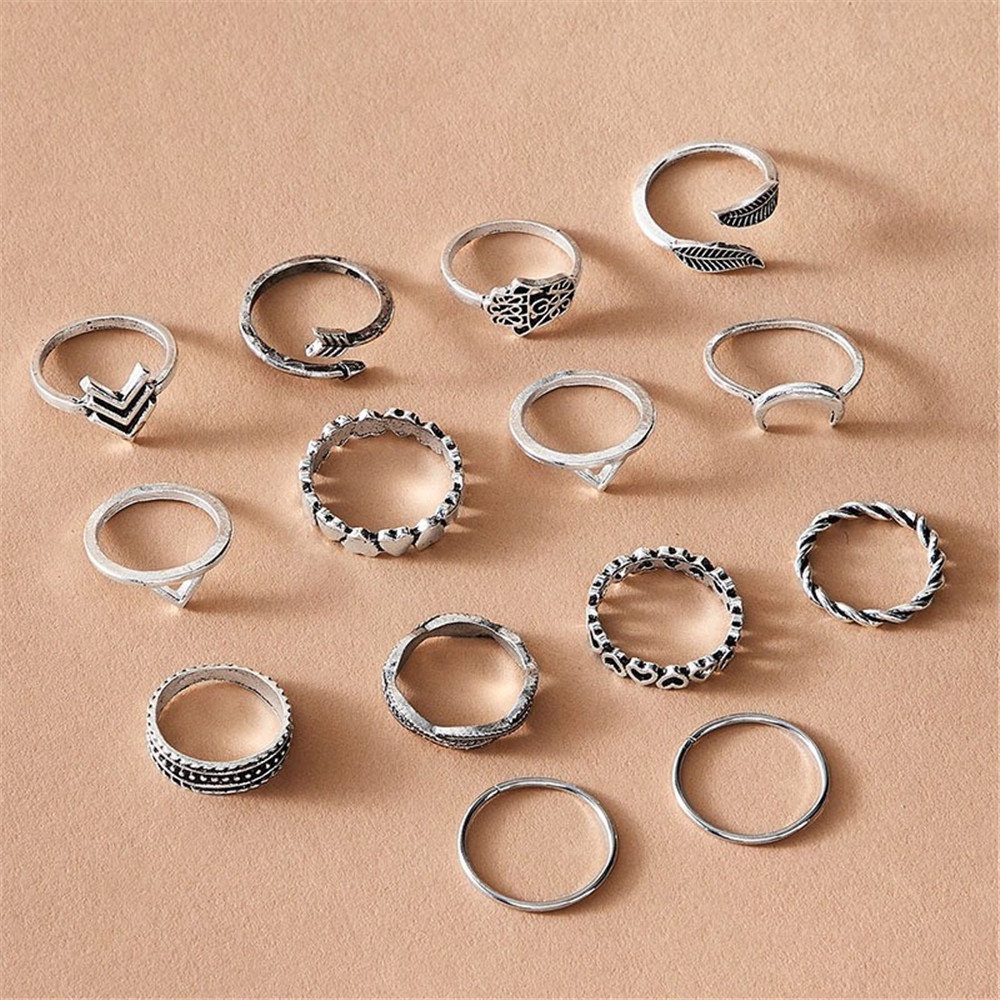 Set nhẫn hợp kim 8 kiểu phong cách retro