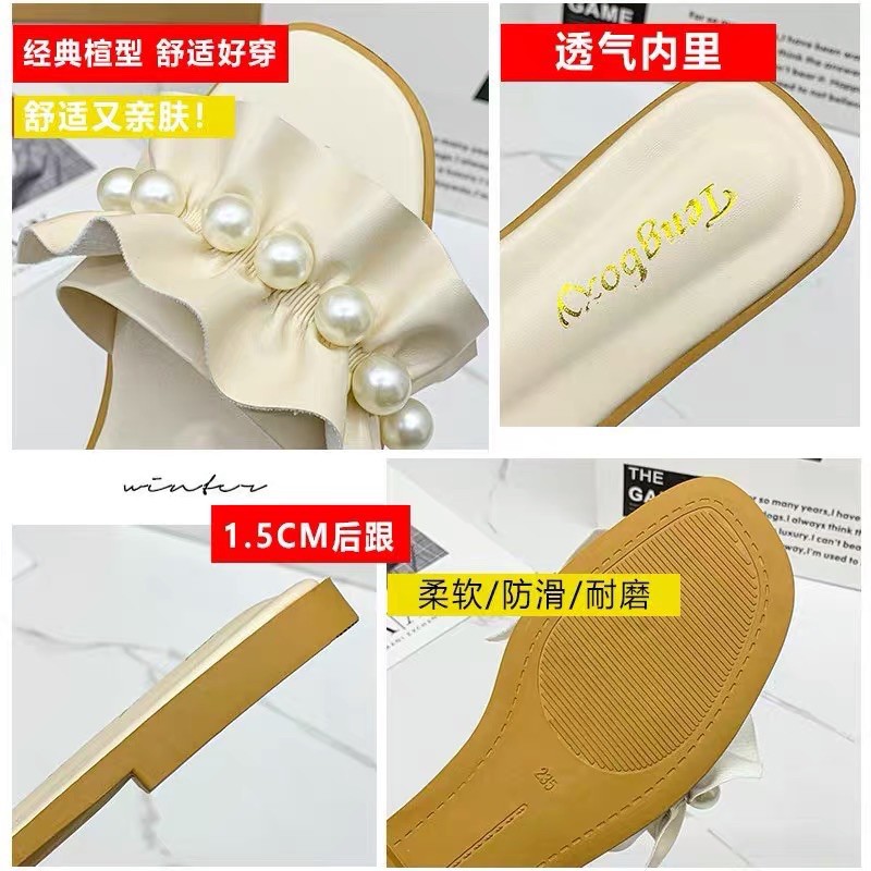 SALE— Dép lê da mềm bèo nhún đính cườm 40-41-42