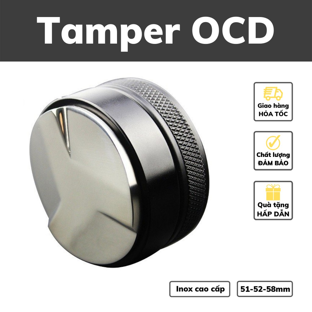 Tamper OCD dụng cụ nén cà phê 3 lưỡi pha Espresso cafe Arabica Inox cao cấp tay nén café đường kính 51-53-58mm