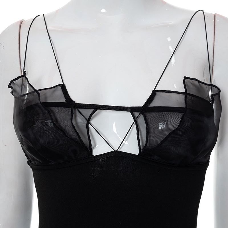 DUNEA Đầm hai dây L0318 ghép vải gợi cảm thời trang