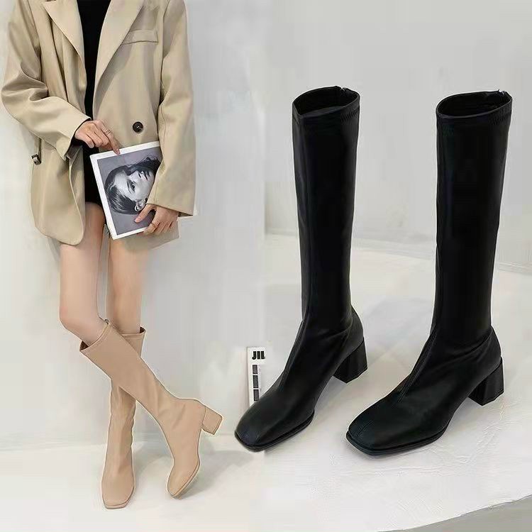 GIÀY BỐT ULZZANG, BỐT ĐÙI CAO CỔ DA TRƠN siêu ấm áp- 2 màu đen kem