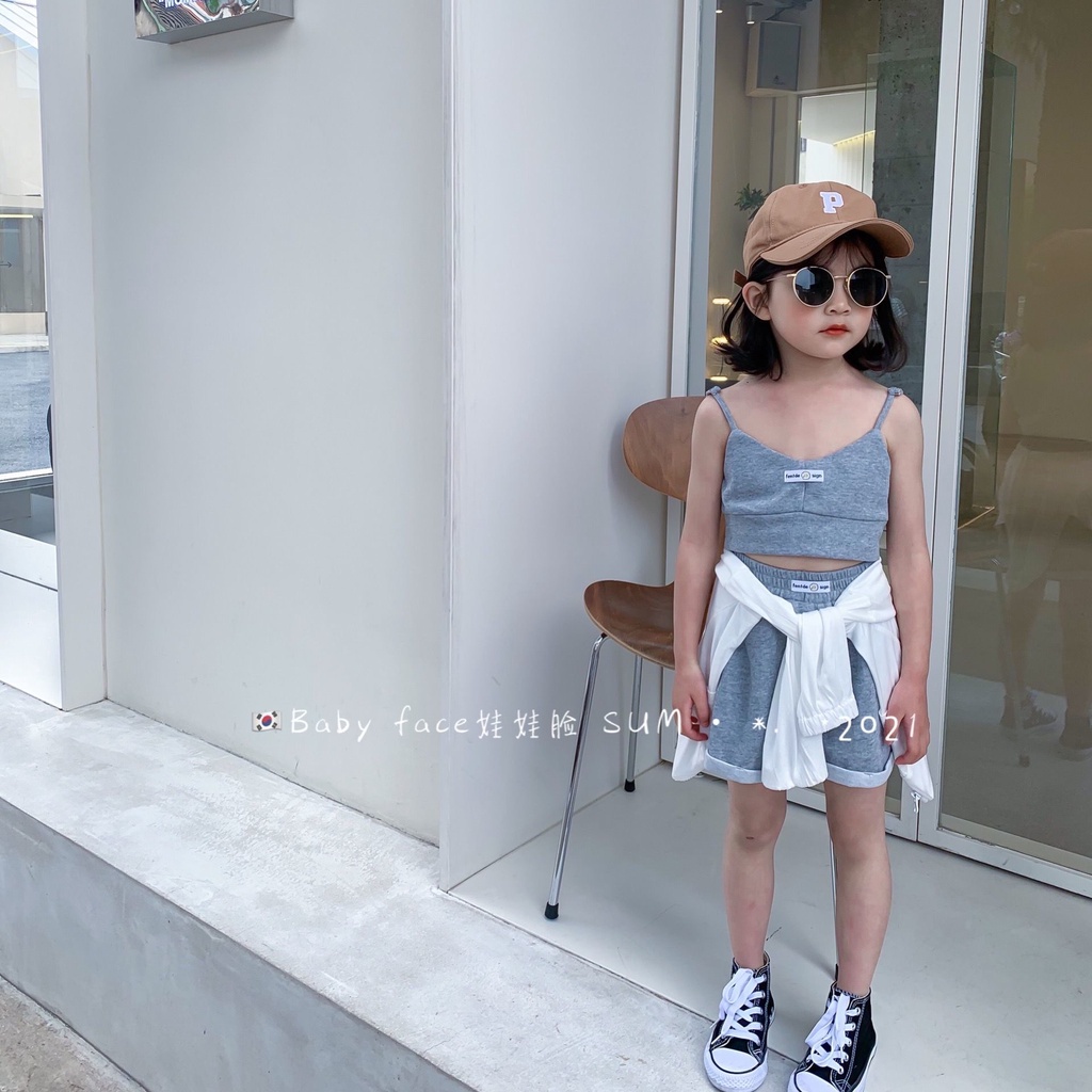 Set áo hai dây + quần short thể thao thiết kế mới thời trang mùa hè phong cách Hàn Quốc cho bé gái