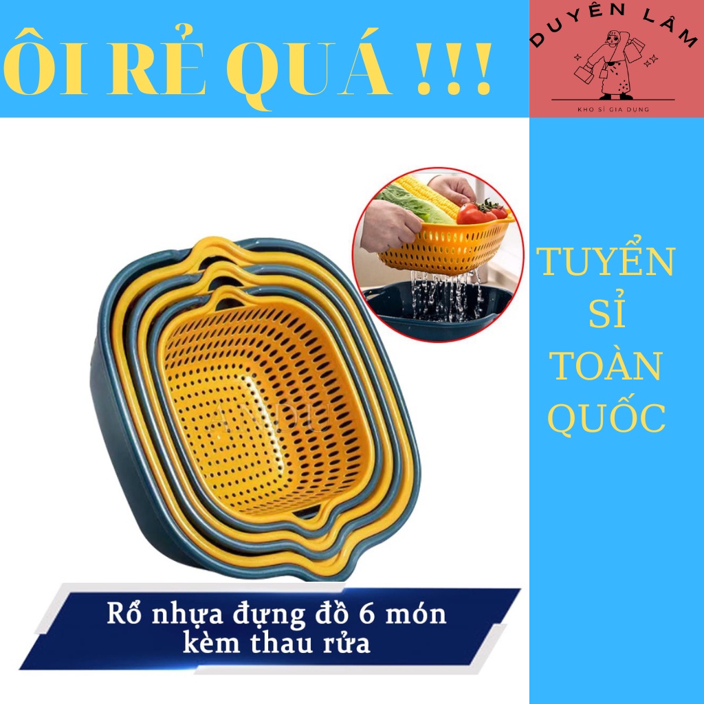 Bộ Rổ 6 Món Kèm Chậu Chất Liệu Nhựa Cao Cấp, rổ Đựng Đồ Đa Năng Nội Địa Trung Xuất Nhật