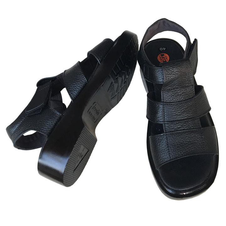 Xăng đan nam da bò màu đen đế PU cao 4.5cm FORM NHỎ HƠN 1 SIZE