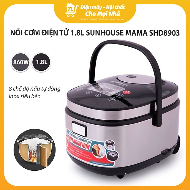 [Mã 254ELSALE giảm 7% đơn 300K] Nồi Cơm Điện Tử Sunhouse Mama SHD8903 (1.8 Lít) - Hàng chính hãng