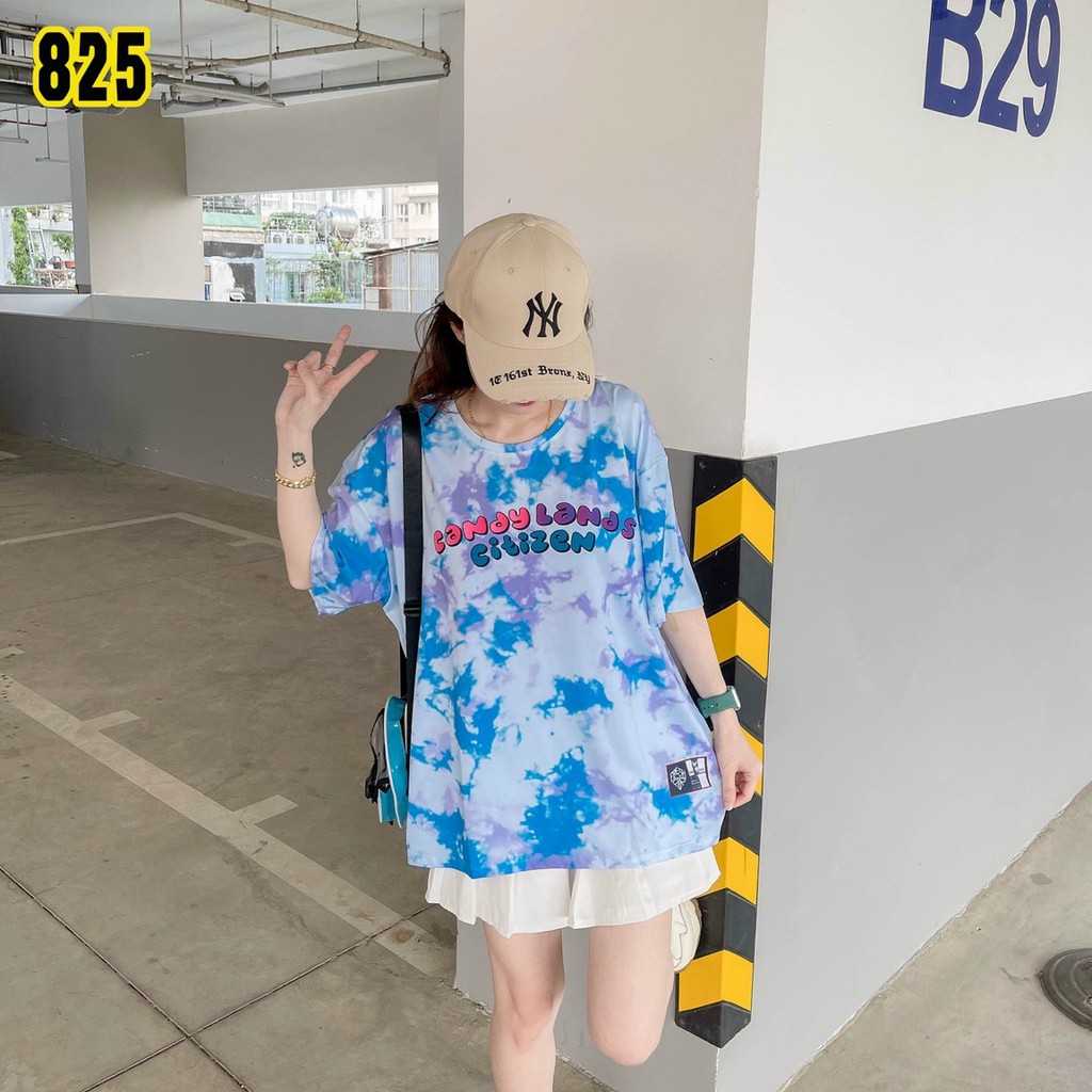 Áo thun tay ngắn unisex, áo phông tay lỡ nam nữ, thun lạnh màu loang, 100% cotton, free size 40-75kg - yumi47store-825