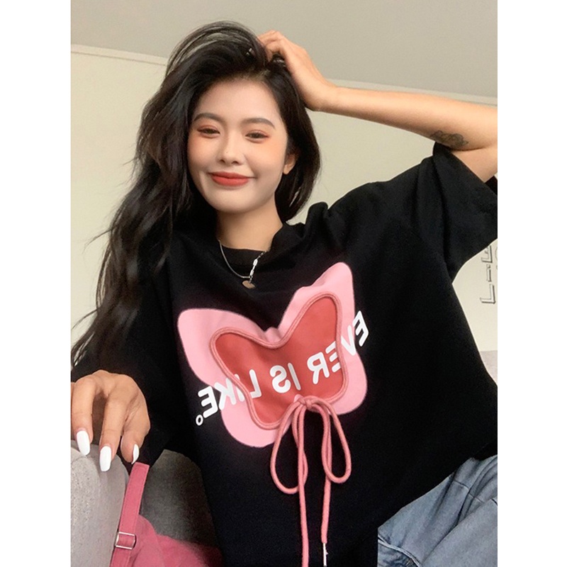 SUXI Áo Thun Nữ Ngắn Tay In Chữ Phong Cách Đường Phố Đơn Giản