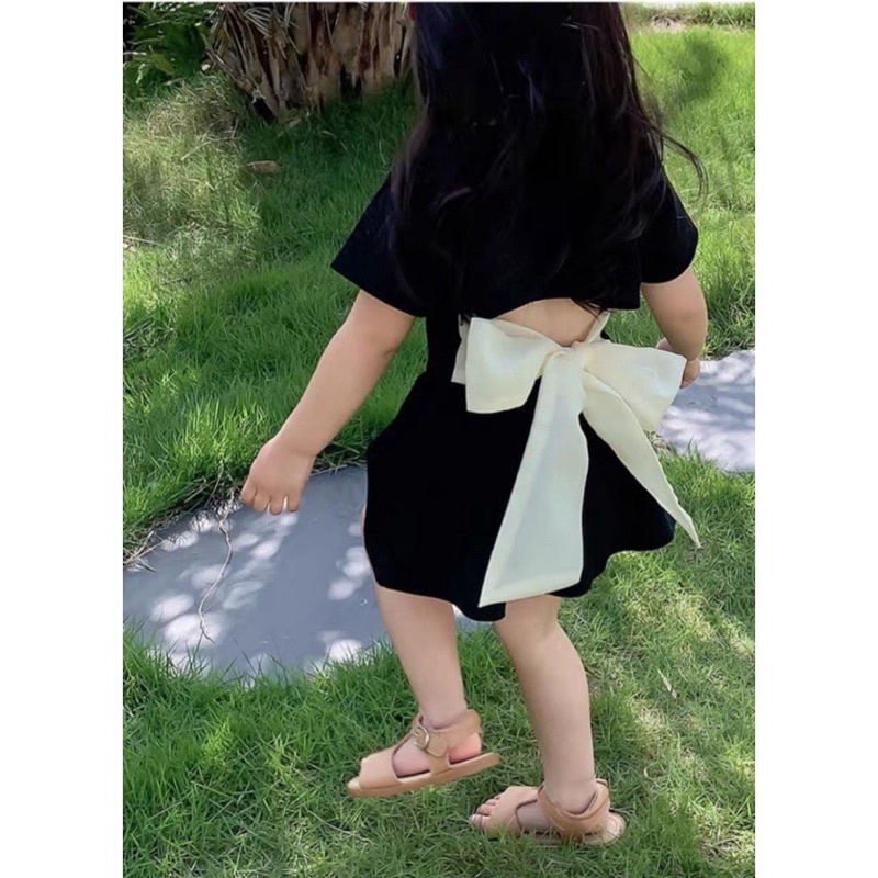 Sét váy cotton tàu khoét lưng kèm nơ bản to cho bé gái từ 8-20kg💋