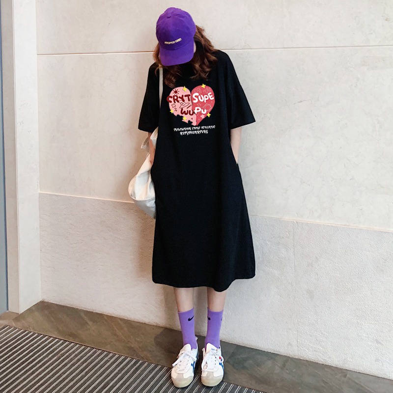 Đầm ZHELIHANGFEI mùa hè dáng dài qua gối rộng có túi chất liệu cotton