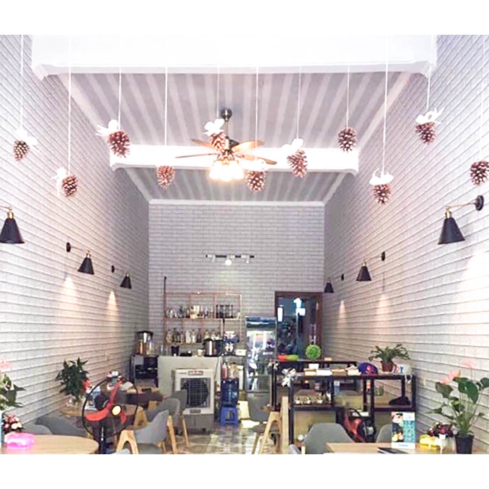 Giấy dán tường giả gạch hoa văn 3D giấy dán tường decal có sẵn keo mặt sau khổ 1,2m