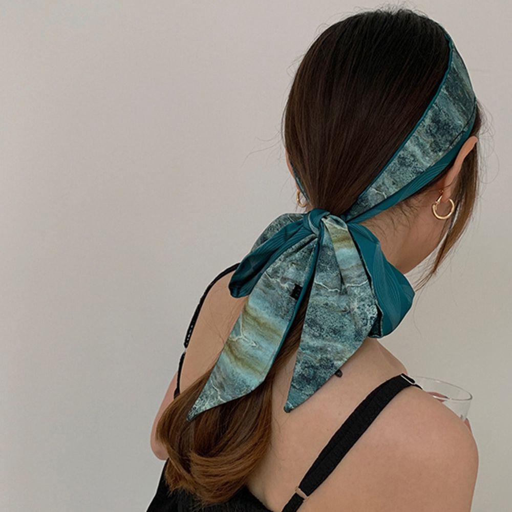 Mxgoods Băng Đô Lụa Satin Dài Đính Ngọc Trai In Họa Tiết Tranh Sơn Dầu Phong Cách Retro Pháp